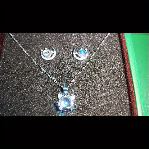 Moonstone Interstellar Cat Necklace & Earrings Set